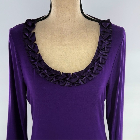 August Silk Purple Scoop Neck Top with Ribbon Rosette Trim Size M - Picture 9 of 10